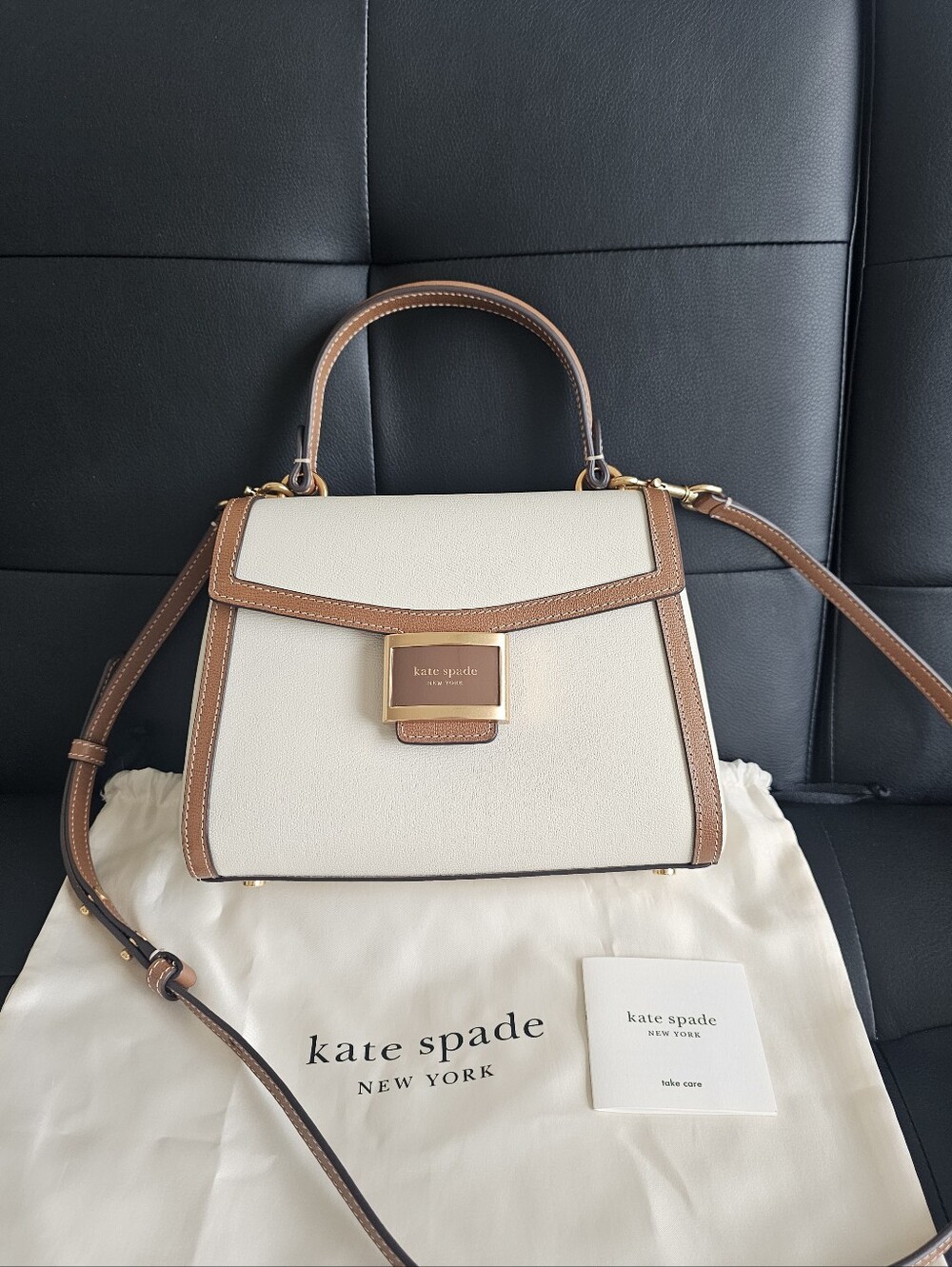 Authentic Kate spade Cream and Brown Leather Top-Handle Satchel